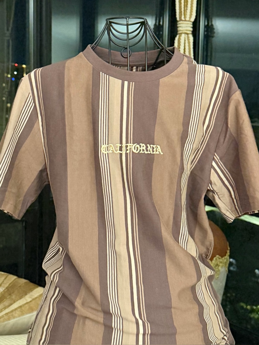Eighty Eight Vertical Stripe Tee in Brown & Cream